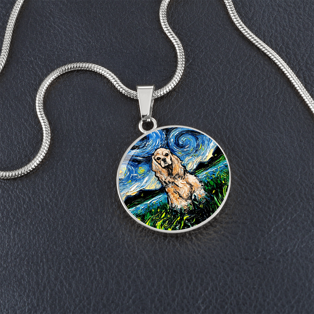 American Cocker Spaniel Starry Night Round Necklace