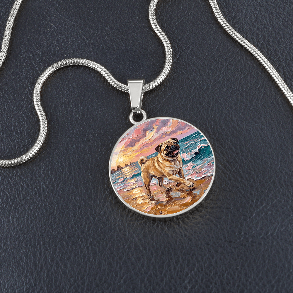 Summer Sunset - Fawn Pug Round Necklace