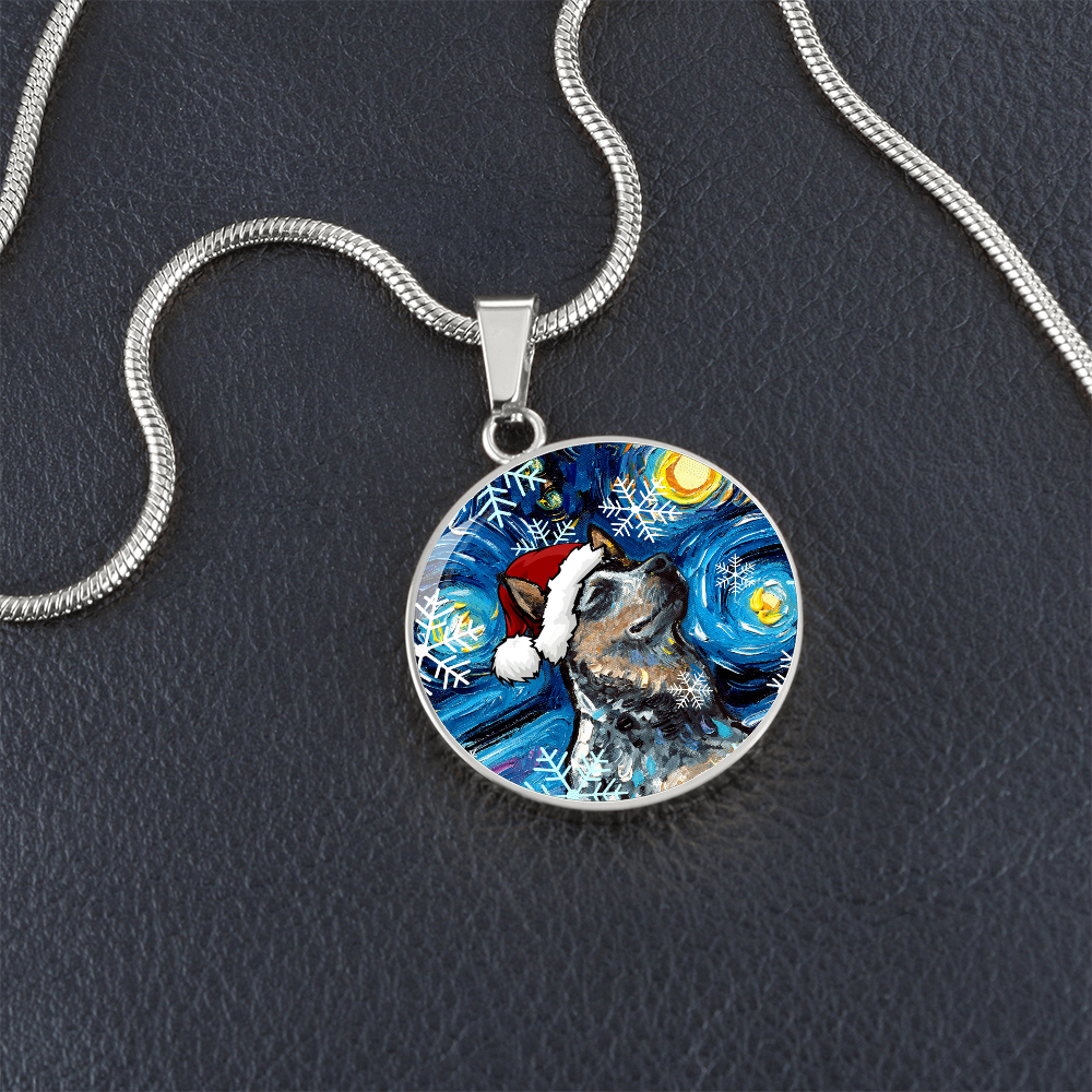 Santa Blue Heeler Starry Night Round Necklace