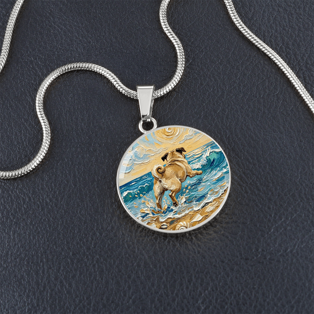 Frolicking Pug Round Necklace