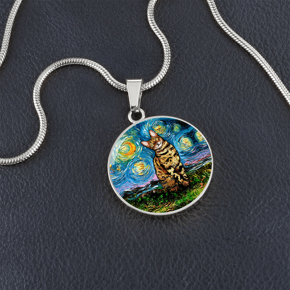 Bengal Cat Starry Night Round Necklace