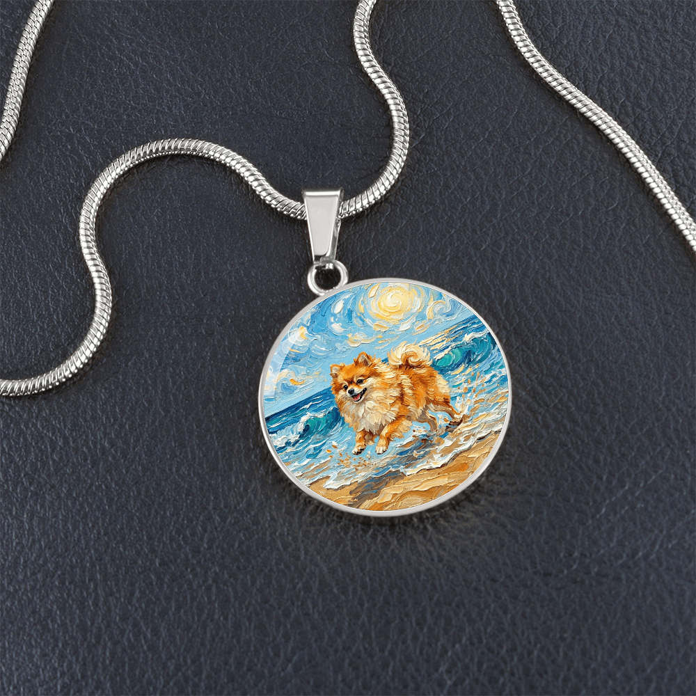 Beach Day - Pomeranian Round Necklace