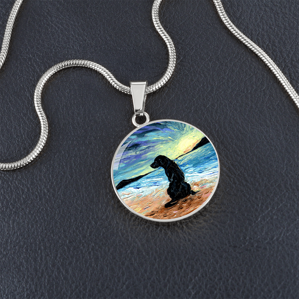Beach Days - Black Labrador Round Necklace