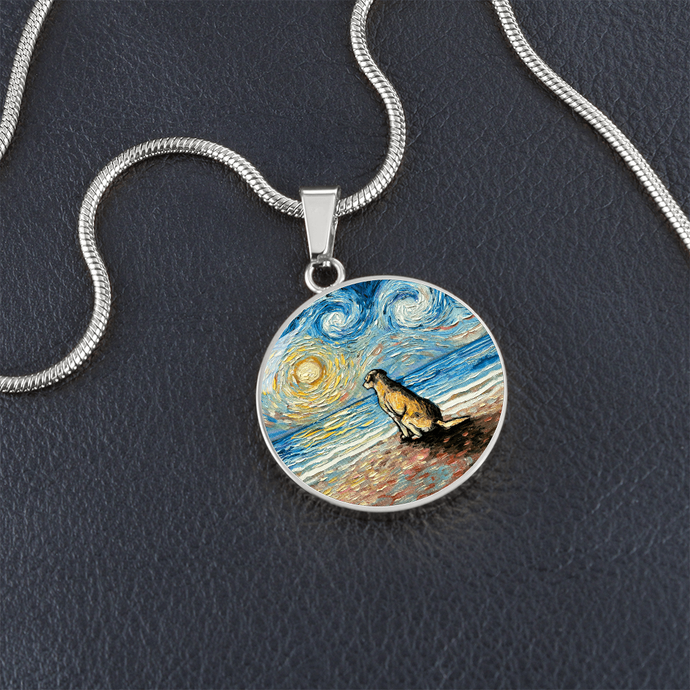 Yellow Labrador Starry Night Beach Round Necklace