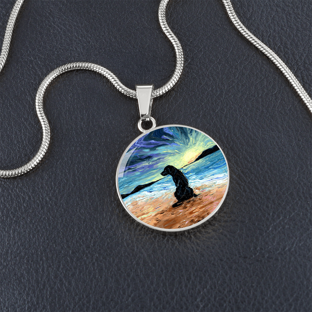 Beach Days - Black Labrador Round Necklace