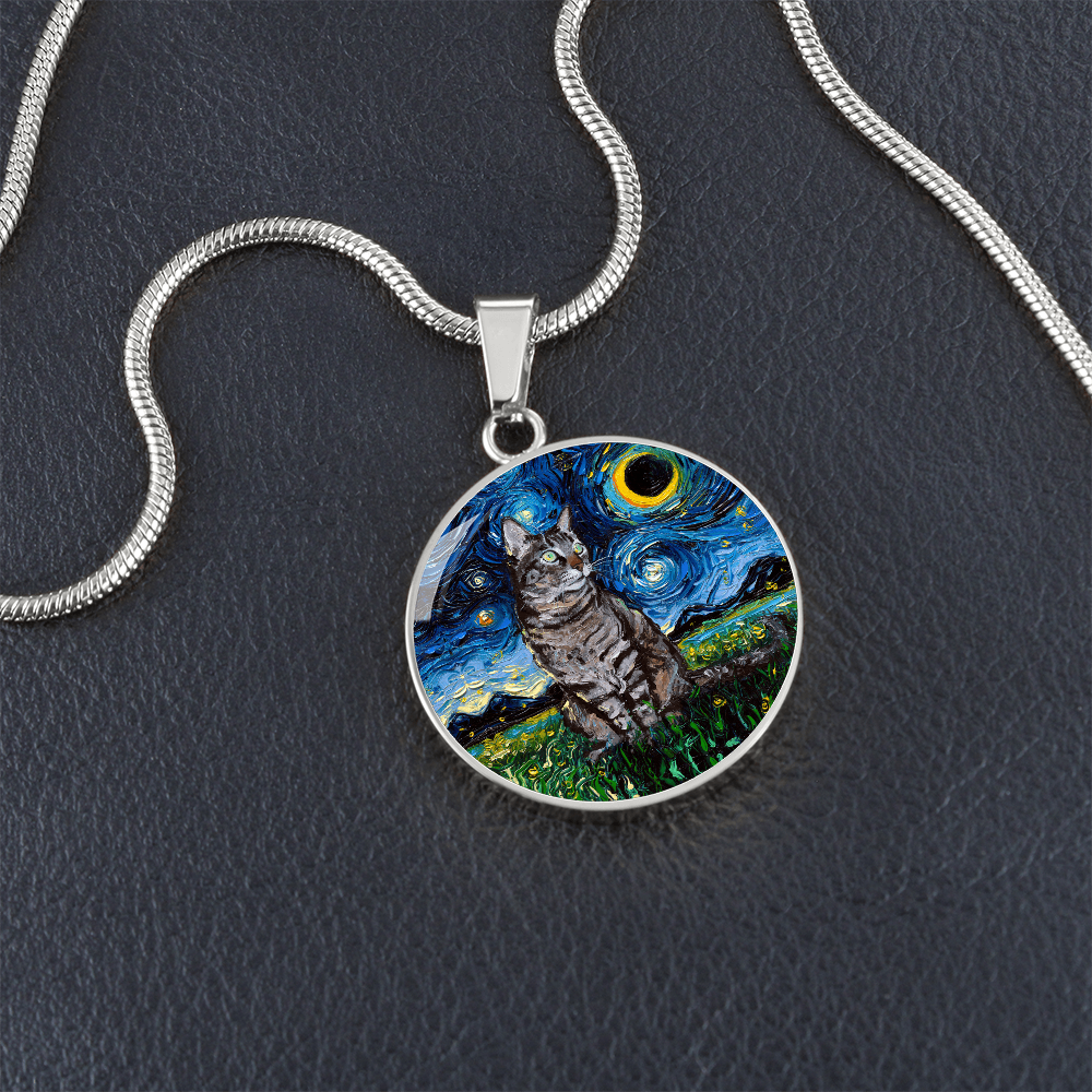Tabby Cat Starry Night Round Necklace