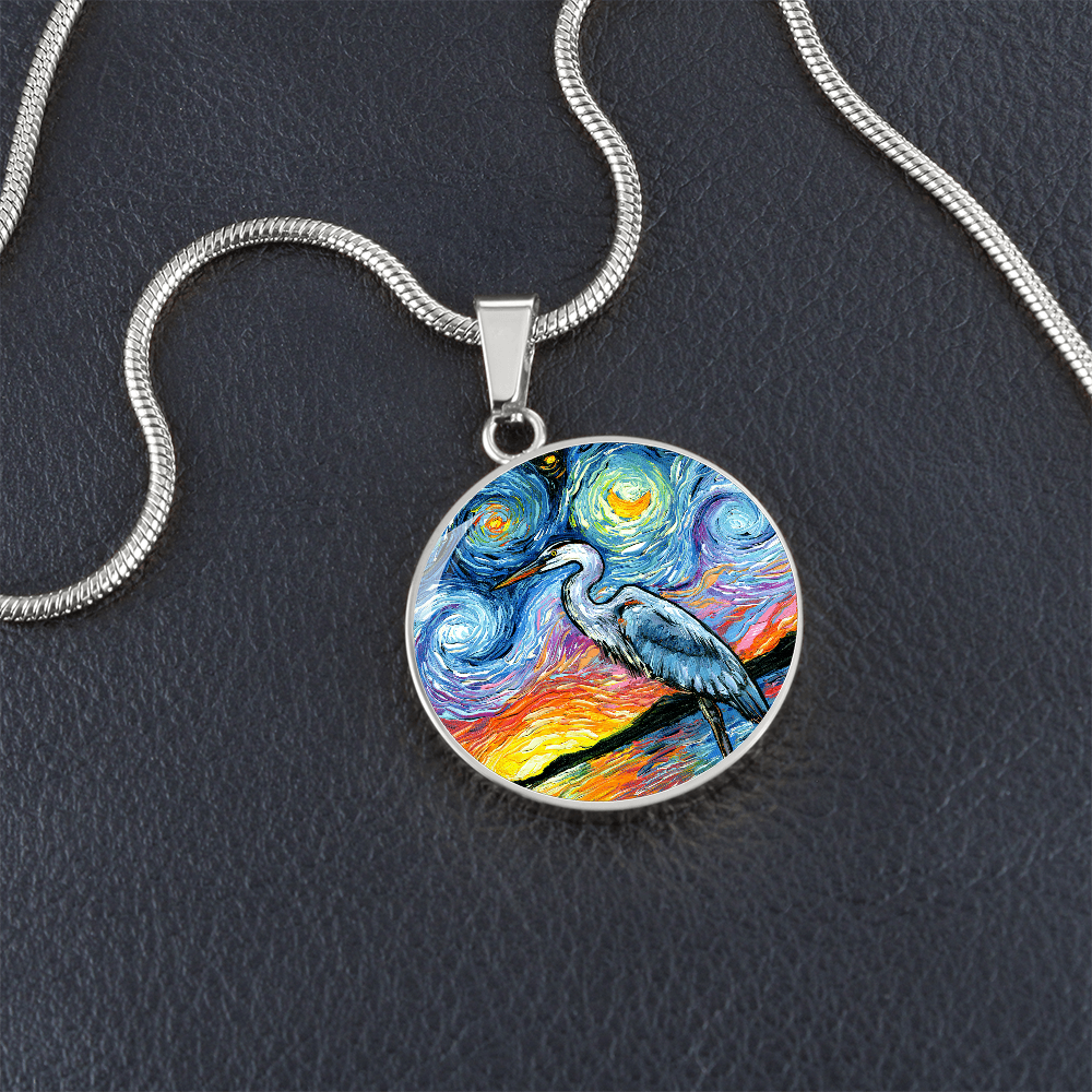 Blue Heron Starry Night Round Necklace