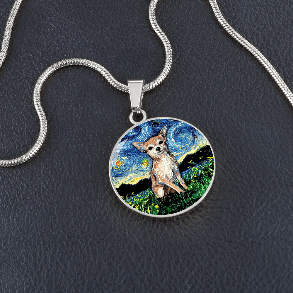 Chihuahua Starry Night Round Necklace