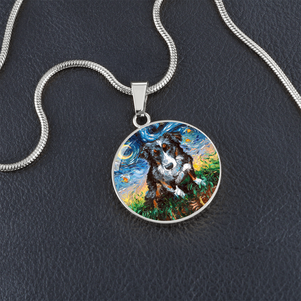 Australian Shepherd Starry Night Round Necklace