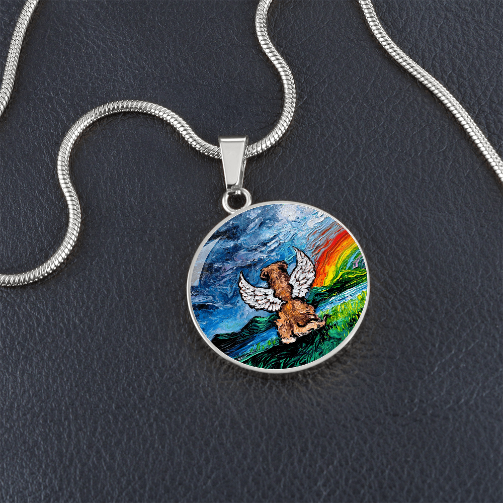 Rainbow Bridge Golden Retriever  Round Necklace