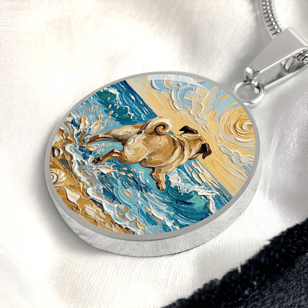 Frolicking Pug Round Necklace