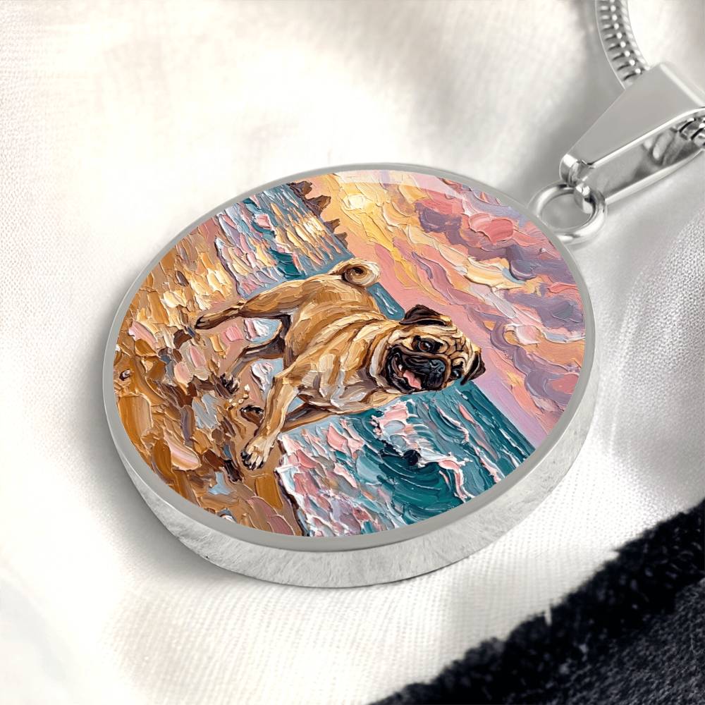 Summer Sunset - Fawn Pug Round Necklace