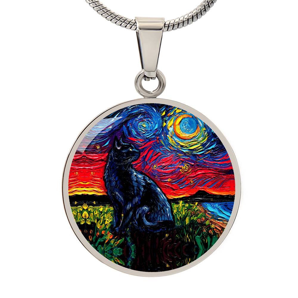 Black Cat 2 Starry Night Round Necklace