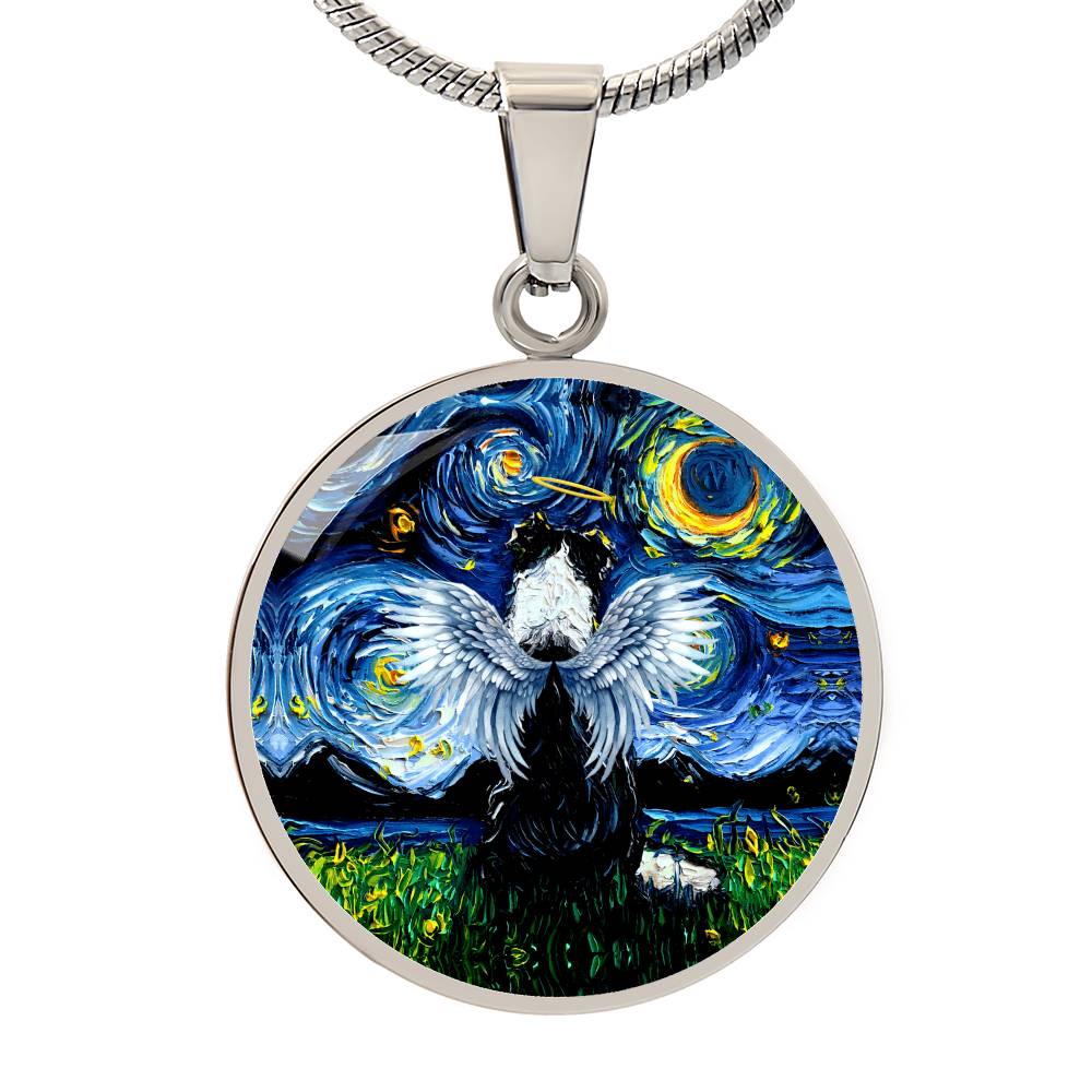 Angel Border Collie Starry Night Round Necklace
