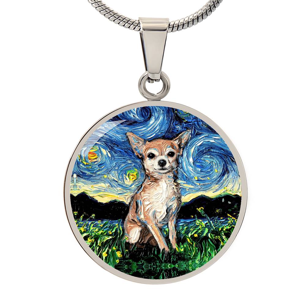 Chihuahua Starry Night Round Necklace