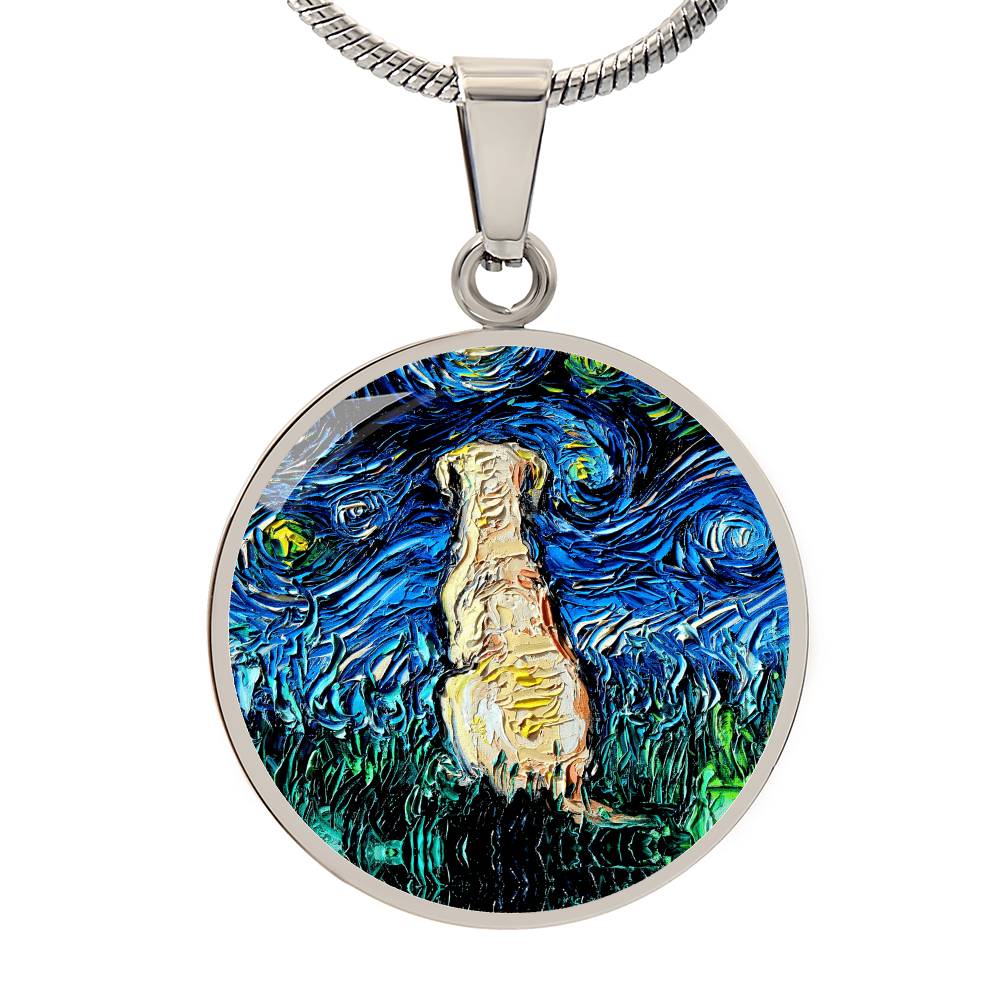 Yellow Labrador Back Starry Night Round Necklace