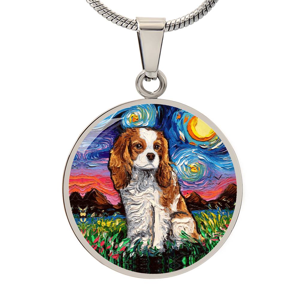 Blenheim Spaniel Starry Night Round Necklace