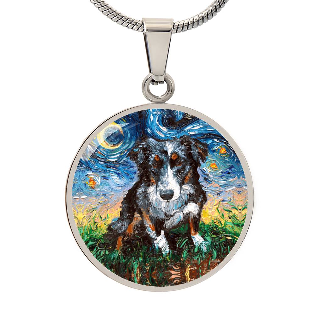 Australian Shepherd Starry Night Round Necklace