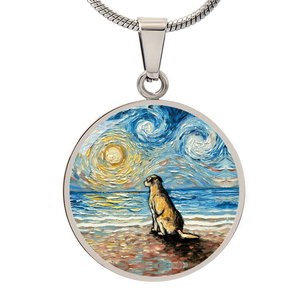 Yellow Labrador Starry Night Beach Round Necklace
