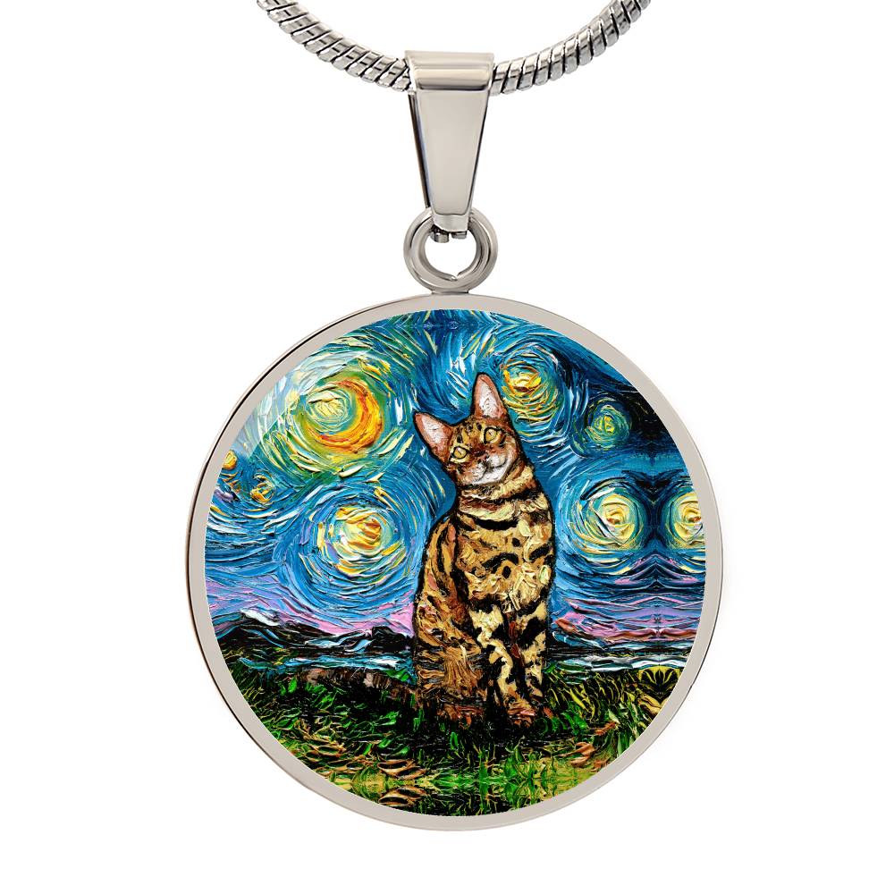 Bengal Cat Starry Night Round Necklace