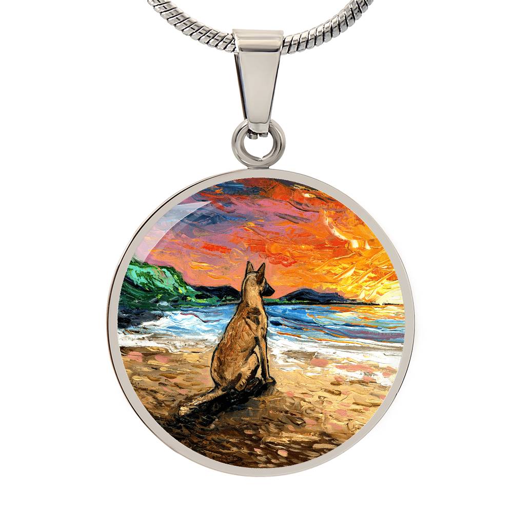 Beach Days - Belgian Malinois Starry Night Round Necklace