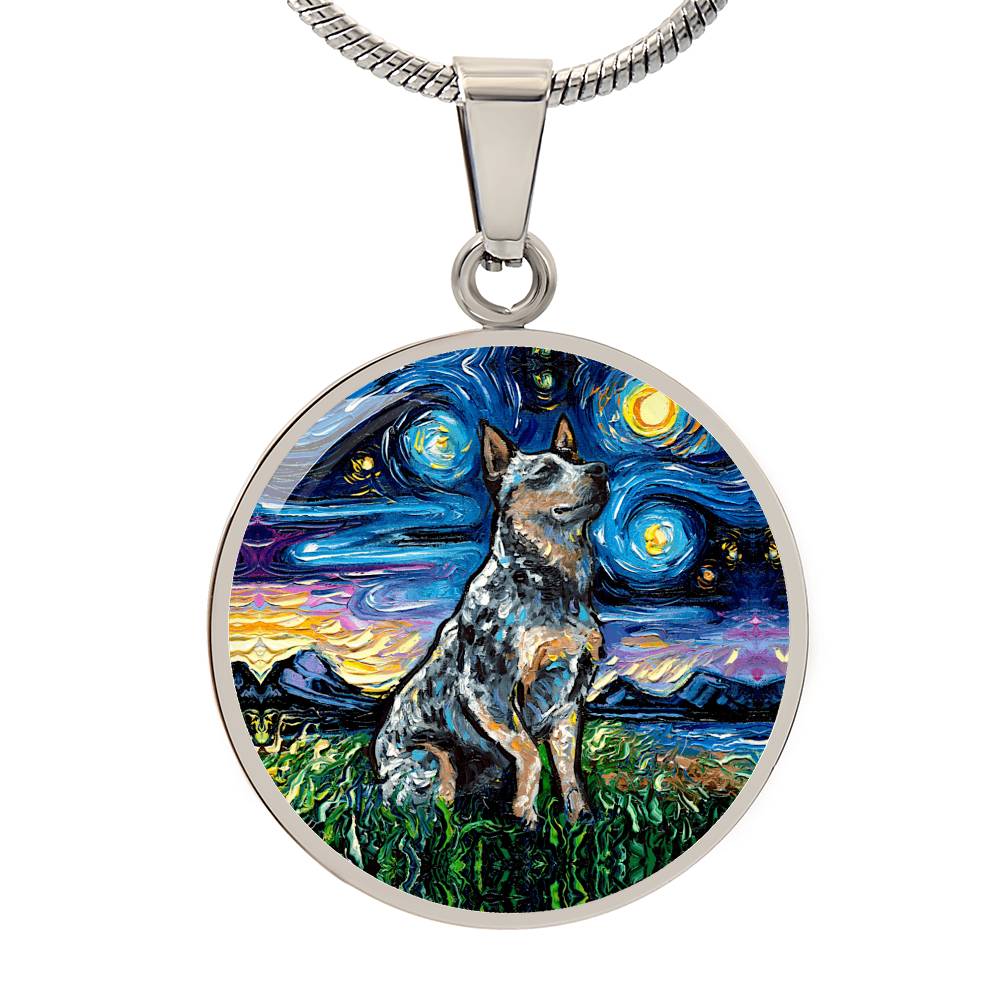 Blue Heeler Starry Night Round Necklace