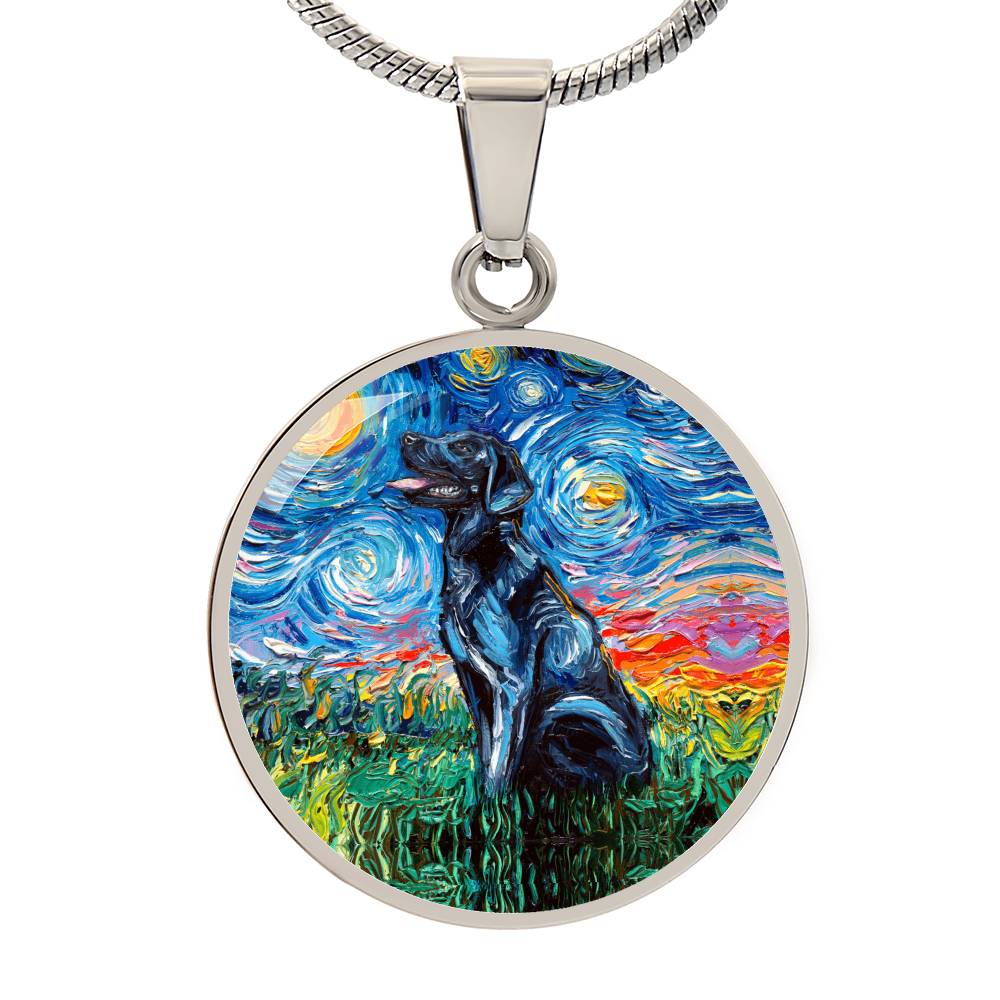 Black Labrador Starry Night Round Necklace