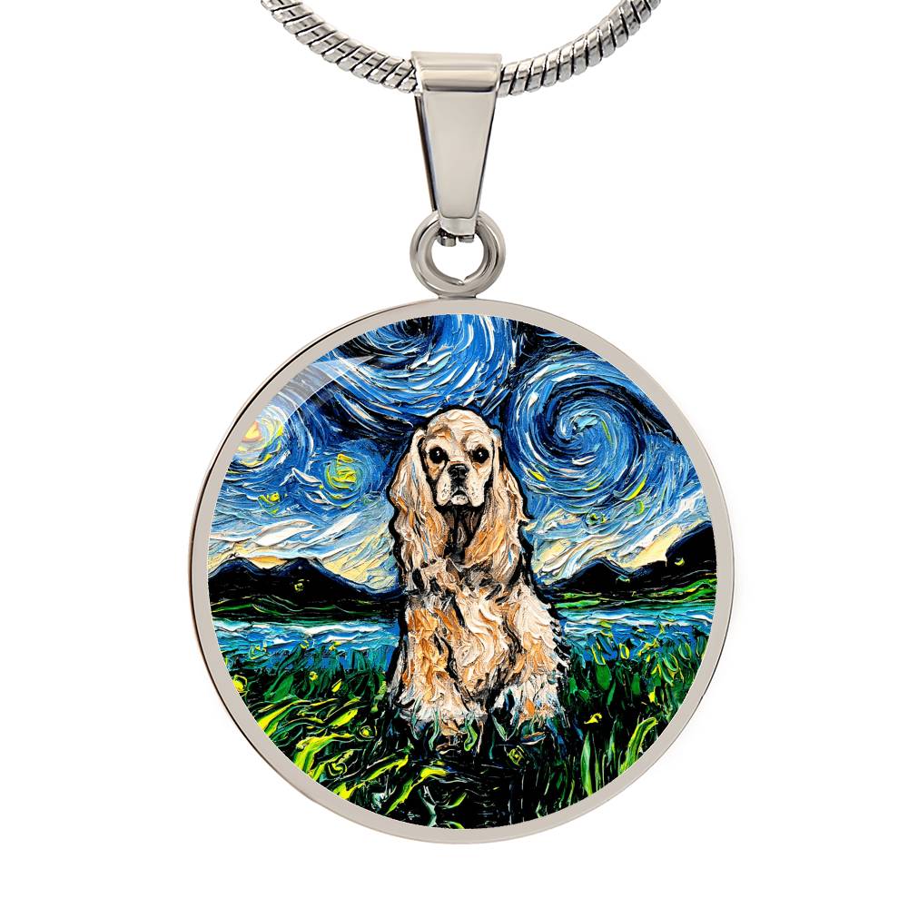 American Cocker Spaniel Starry Night Round Necklace