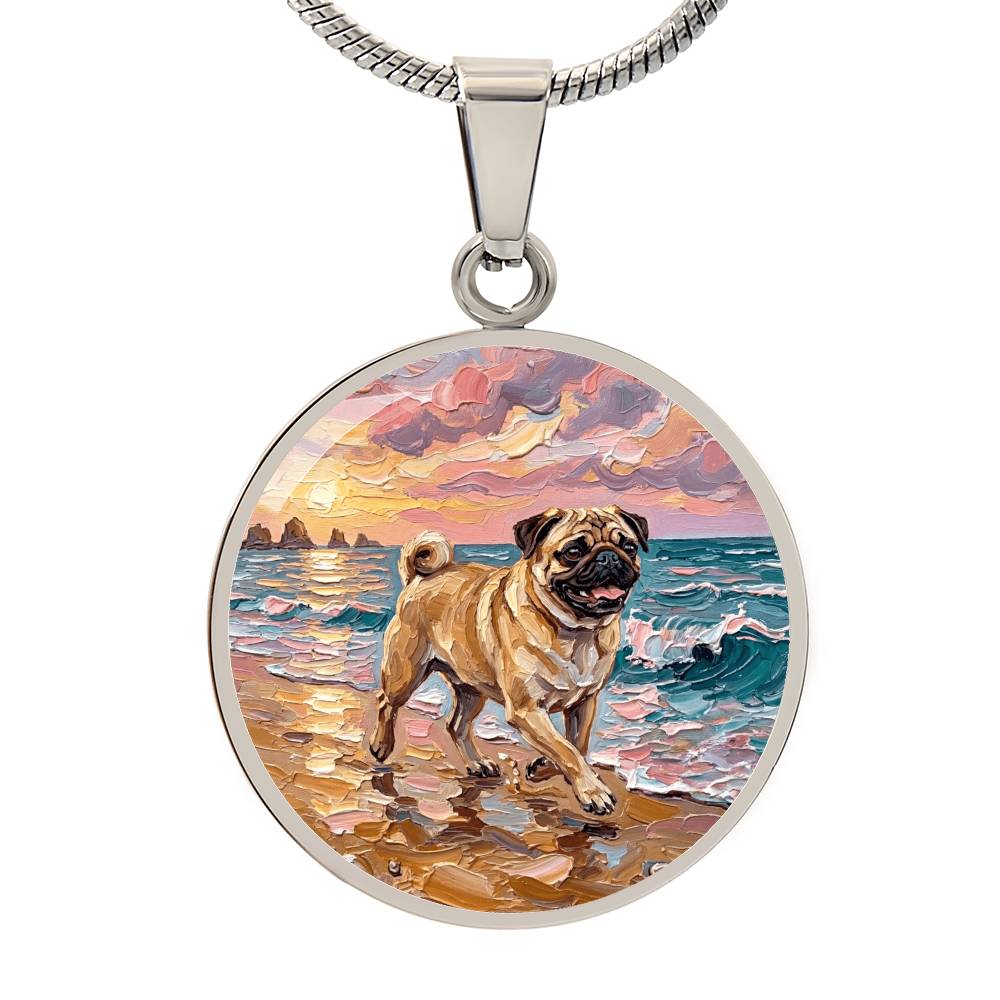 Summer Sunset - Fawn Pug Round Necklace