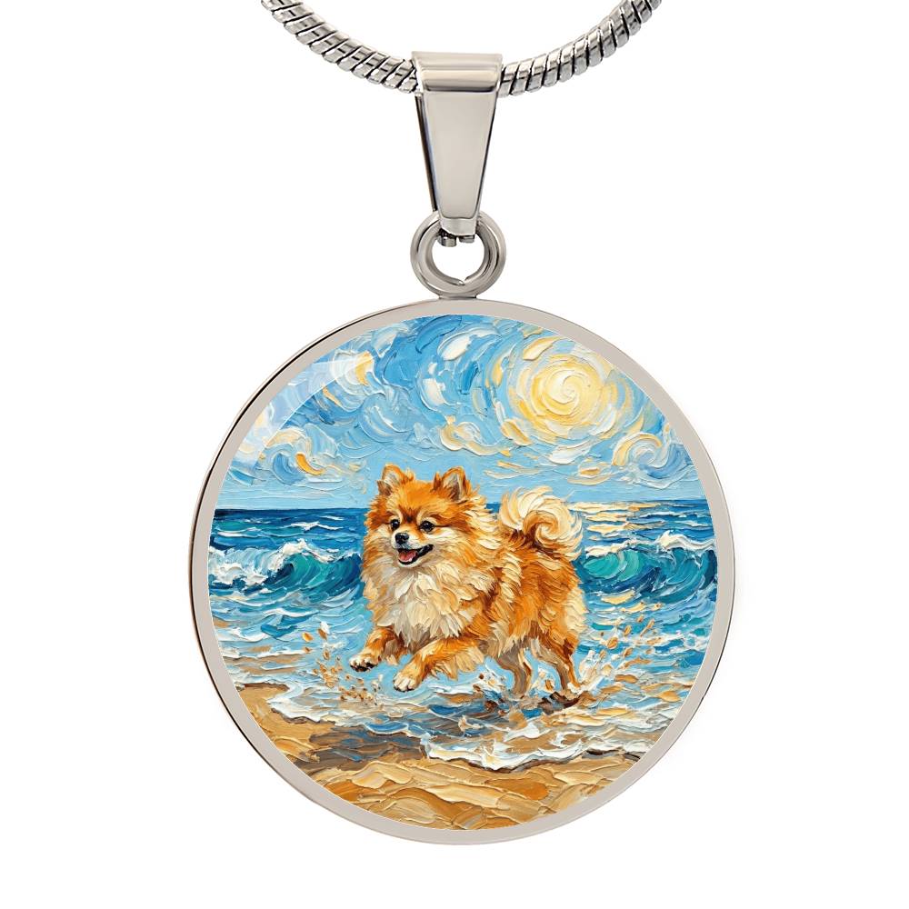 Beach Day - Pomeranian Round Necklace