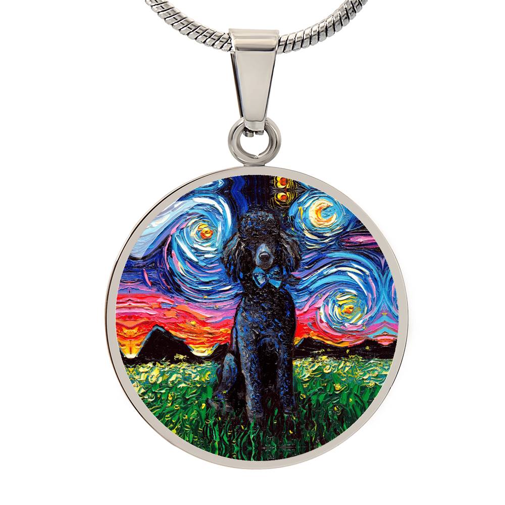 Black Poodle Starry Night Round Necklace