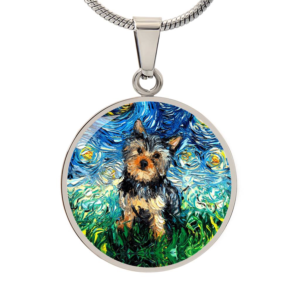 Yorkshire Terrier Starry Night Round Necklace