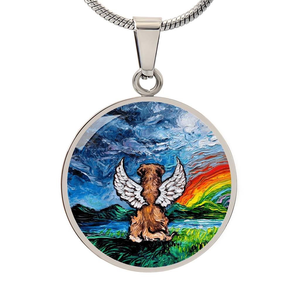 Rainbow Bridge Golden Retriever  Round Necklace