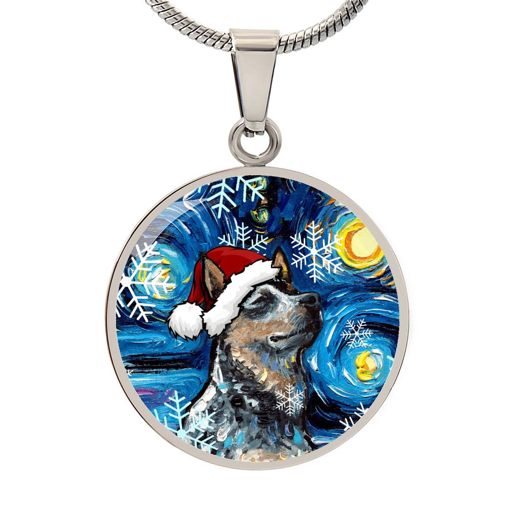 Santa Blue Heeler Starry Night Round Necklace