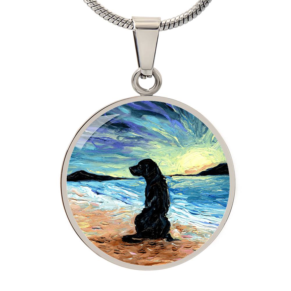 Beach Days - Black Labrador Round Necklace