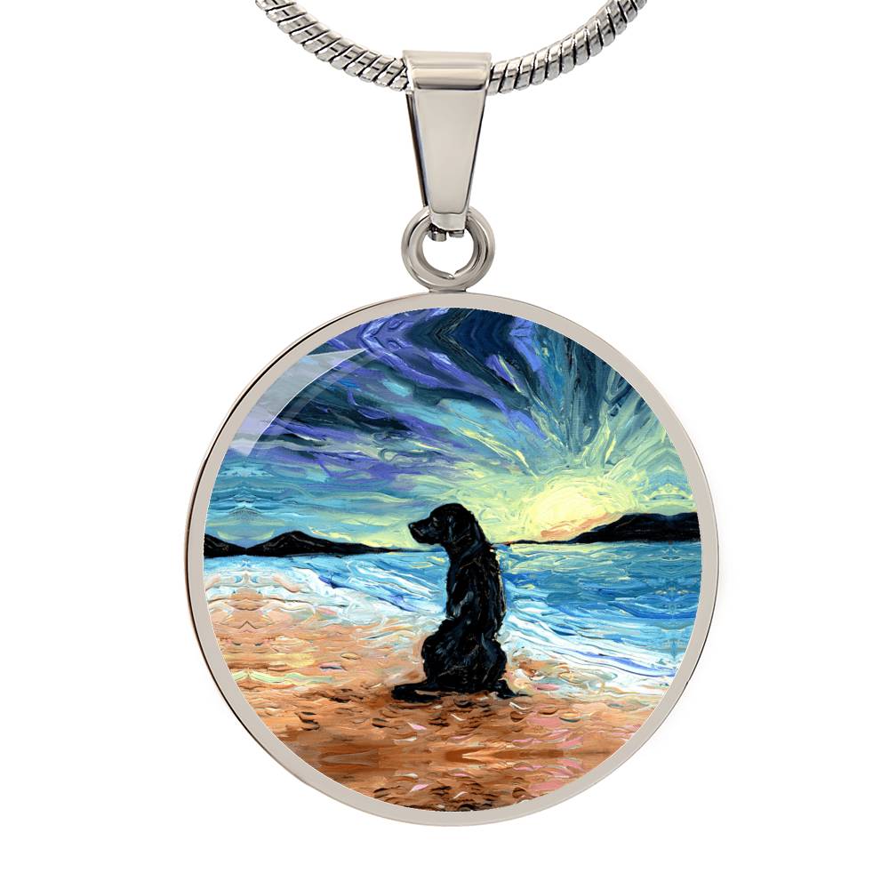 Beach Days - Black Labrador Round Necklace