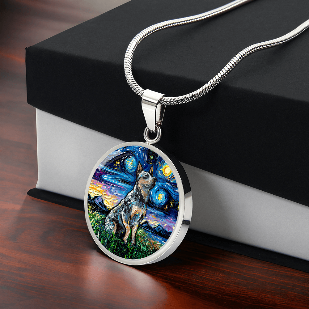 Blue Heeler Starry Night Round Necklace