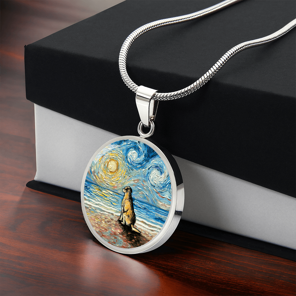 Beach Days - Yellow Labrador Starry Night Round Necklace