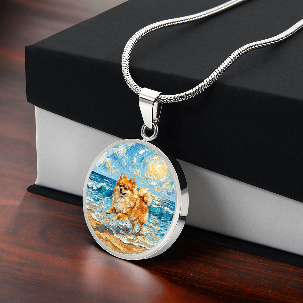 Beach Day - Pomeranian Round Necklace
