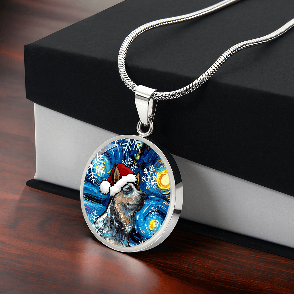 Santa Blue Heeler Starry Night Round Necklace