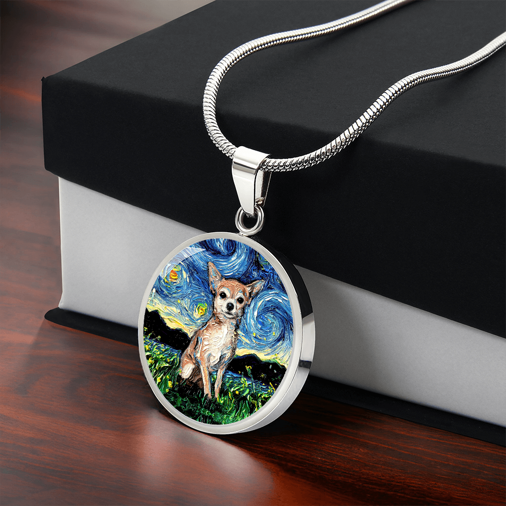 Chihuahua Starry Night Round Necklace