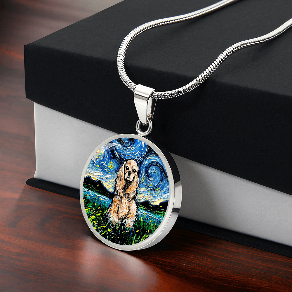 American Cocker Spaniel Starry Night Round Necklace