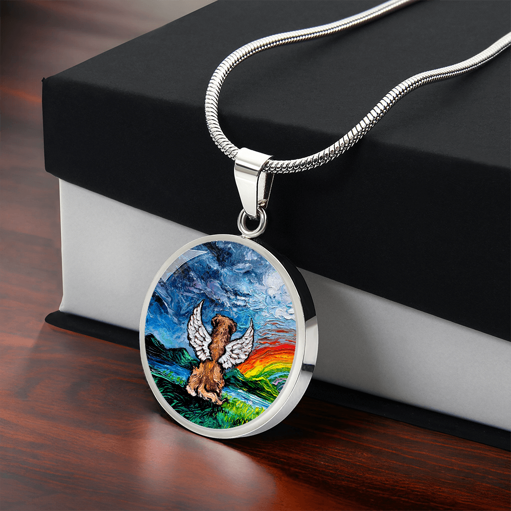 Rainbow Bridge Golden Retriever  Round Necklace