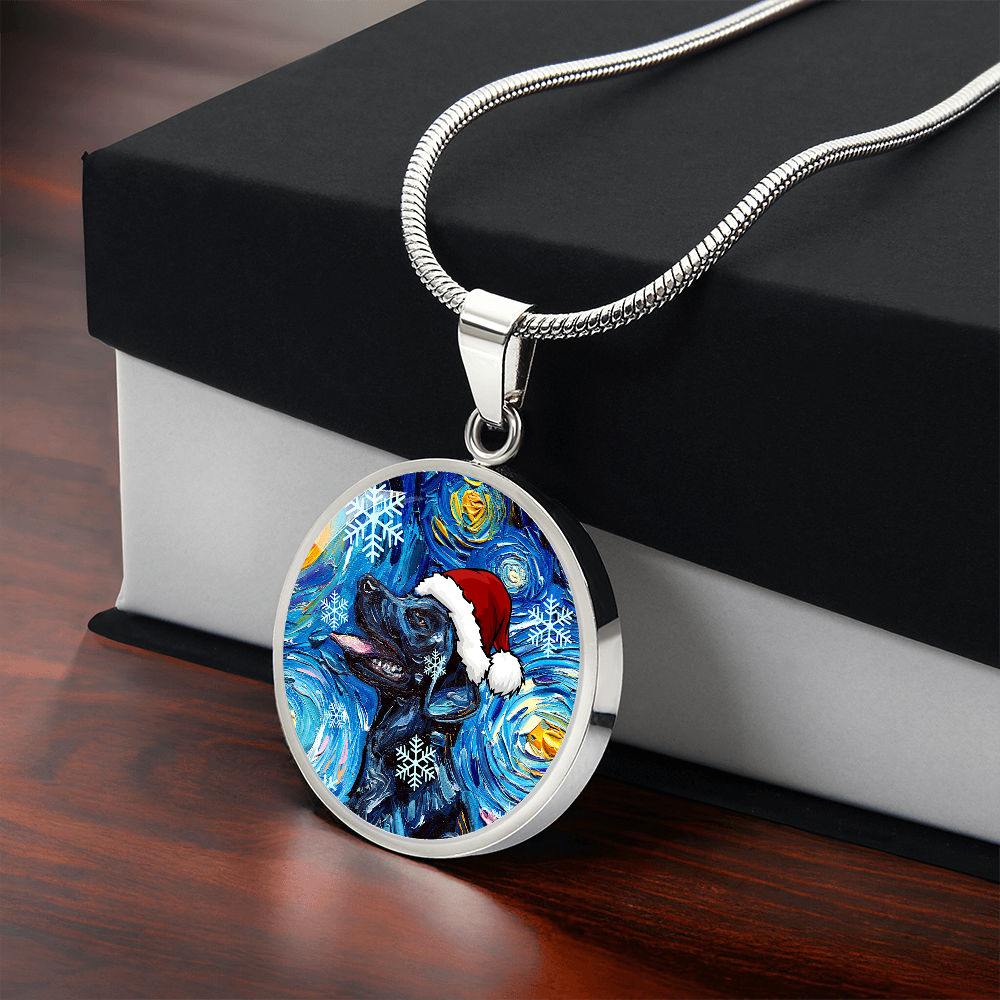 Santa Black Labrador Starry Night Round Necklace