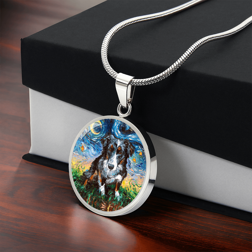 Australian Shepherd Starry Night Round Necklace