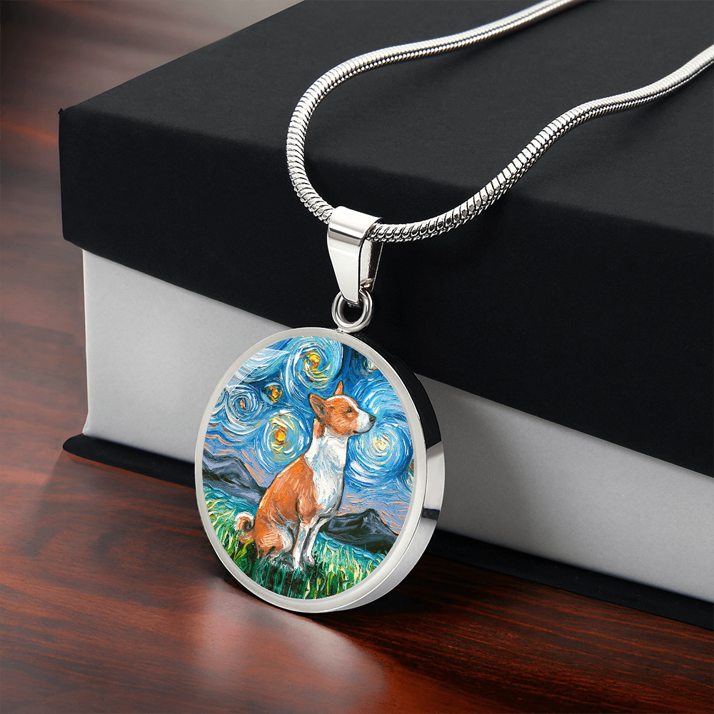 Basenji Starry Night Round Necklace