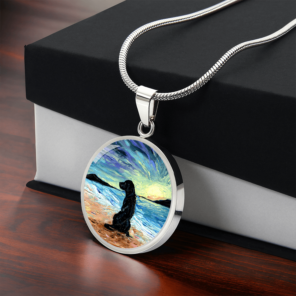 Beach Days - Black Labrador Round Necklace