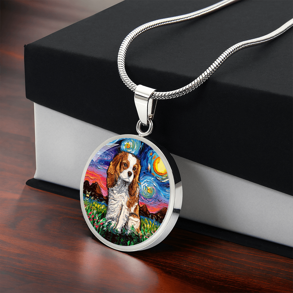Blenheim Spaniel Starry Night Round Necklace
