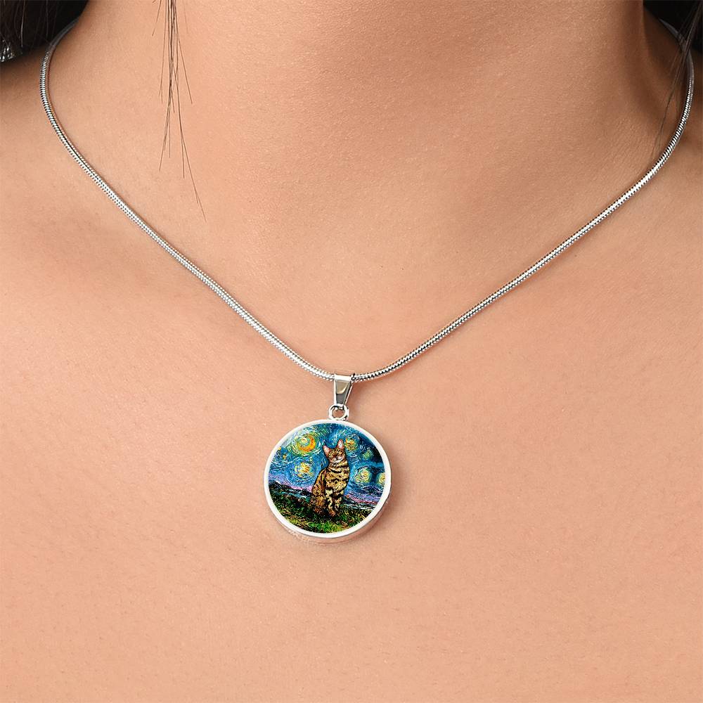 Bengal Cat Starry Night Round Necklace