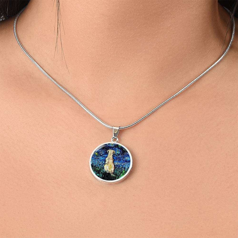 Yellow Labrador Back Starry Night Round Necklace